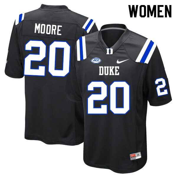 Women #20 Jaquez Moore Duke Blue Devils College Football Jerseys Sale-Black - Click Image to Close